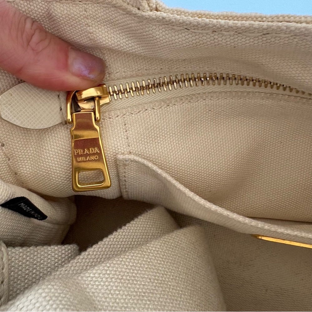 Prada Canapa Beige Canvas Tote Small Milano Logo with Removable Strap - Picture 11 of 11